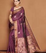 Purple Banarasi silk blend Woven Zari Work Traditional Saree