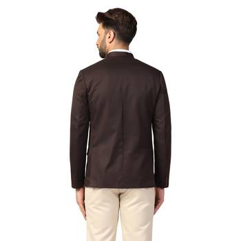 Brown plain blended cotton bandhgala-suit 4