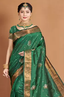Green Banarasi silk blend Woven Zari Work Traditional Saree