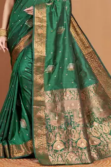 Green Banarasi silk blend Woven Zari Work Traditional Saree