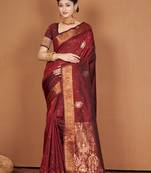 Maroon Banarasi silk blend Woven Zari Work Traditional Saree