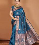 Blue Banarasi silk blend Woven Zari Work Traditional Saree