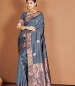 Grey Banarasi silk blend Woven Zari Work Traditional Saree