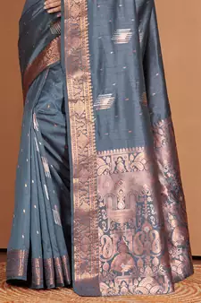 Grey Banarasi silk blend Woven Zari Work Traditional Saree