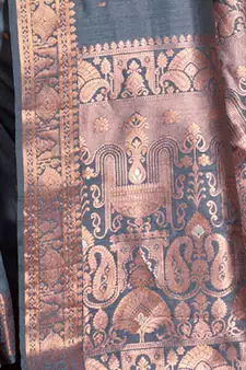 Grey Banarasi silk blend Woven Zari Work Traditional Saree