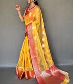 Orange woven organza saree with blouse