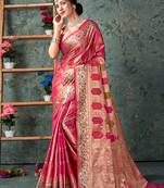 Sangam Prints Pink Silk  Siroski Stone Work Traditional Tassle Saree