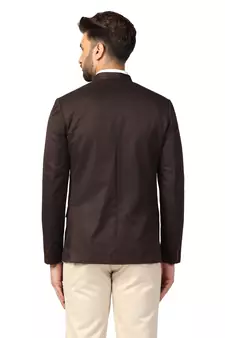 Brown plain blended cotton bandhgala-suit