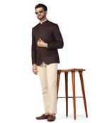 Brown plain blended cotton bandhgala-suit
