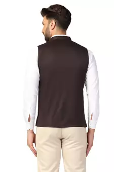 Brown plain blended cotton nehru-jacket