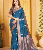 Navy Blue Banarasi silk blend Woven Zari Work Traditional Saree