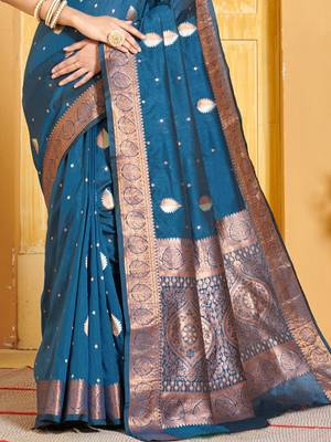 Navy Blue Banarasi silk blend Woven Zari Work Traditional Saree 4