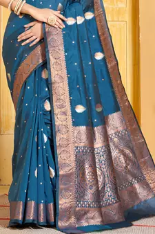 Navy Blue Banarasi silk blend Woven Zari Work Traditional Saree