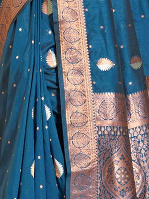 Navy Blue Banarasi silk blend Woven Zari Work Traditional Saree 5