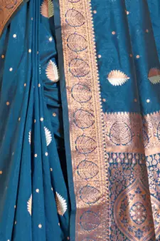 Navy Blue Banarasi silk blend Woven Zari Work Traditional Saree