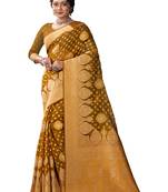 Sangam Prints Olive Green Cotton Woven Zari Work Traditional Tassle Saree