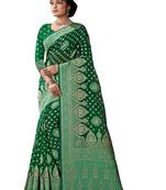 Sangam Prints Green Cotton Woven Zari Work Traditional Tassle Saree