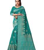 Sangam Prints Sea Green Cotton Woven Zari Work Traditional Tassle Saree