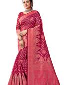 Sangam Prints Pink Cotton Woven Zari Work Traditional Tassle Saree