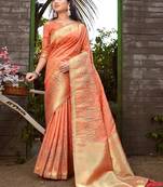 Sangam Prints Peach Silk Resham Dori Work Traditional Tassle Saree