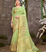Sangam Prints Light Green Silk Resham Dori Work Traditional Tassle Saree