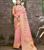 Sangam Prints Pink Silk Resham Dori Work Traditional Tassle Saree