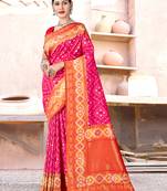 Sangam Prints Pink SILK  Woven Zari Work Traditional Tassle Saree