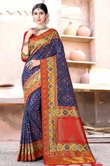 Sangam Prints Blue SILK  Woven Zari Work Traditional Tassle Saree