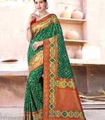 Sangam Prints Green SILK  Woven Zari Work Traditional Tassle Saree