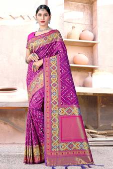 Sangam Prints Purple SILK  Woven Zari Work Traditional Tassle Saree