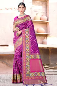 Sangam Prints Purple SILK  Woven Zari Work Traditional Tassle Saree