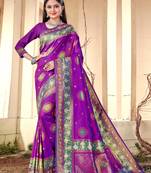 Sangam Prints Purple Silk  Woven Zari Work Traditional Tassle Saree