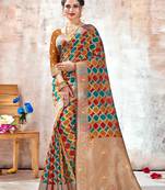 Sangam Prints Multi Organza Siroski Stone Work Traditional Tassle Saree