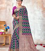 Sangam Prints Multi Organza Siroski Stone Work Traditional Tassle Saree