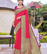 Sangam Prints Pink BANARASI SILK Woven Zari Work Traditional Tassle Saree