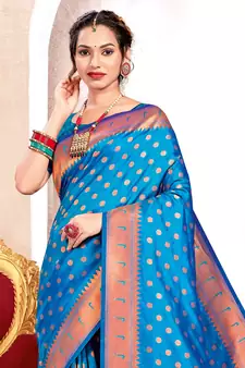 Sangam Prints Sky Blue PAITHANI SILK  Traditional Tassle Saree