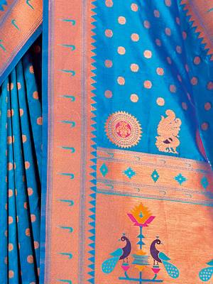 Sangam Prints Sky Blue PAITHANI SILK  Traditional Tassle Saree 4