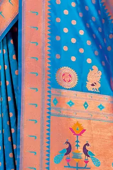 Sangam Prints Sky Blue PAITHANI SILK  Traditional Tassle Saree
