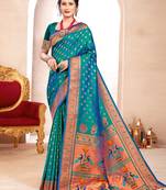 Sangam Prints Turquoise PAITHANI SILK  Traditional Tassle Saree