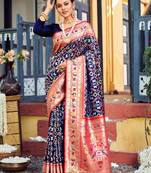 Sangam Prints Navy Blue Patola Silk Woven Work Traditional Tassle Saree