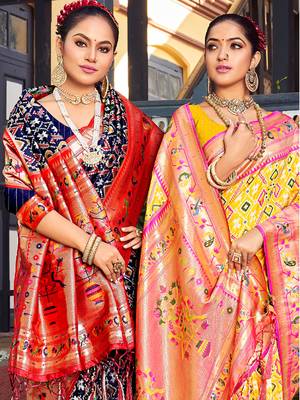 Sangam Prints Navy Blue Patola Silk Woven Work Traditional Tassle Saree 2