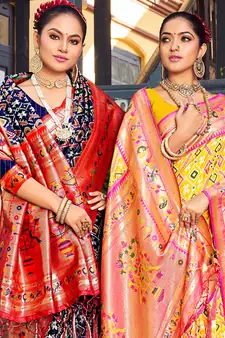 Sangam Prints Navy Blue Patola Silk Woven Work Traditional Tassle Saree