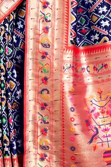 Sangam Prints Navy Blue Patola Silk Woven Work Traditional Tassle Saree
