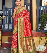 Sangam Prints Red Patola Silk Woven Work Traditional Tassle Saree