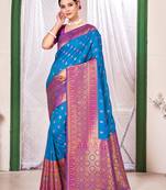 Sky Blue Banarasi silk blend Woven Work Traditional Tassle Saree