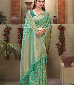 Sangam Prints Sea Green Cotton Woven Work Traditional Tassle Saree