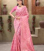 Sangam Prints Pink Cotton Woven Work Traditional Tassle Saree