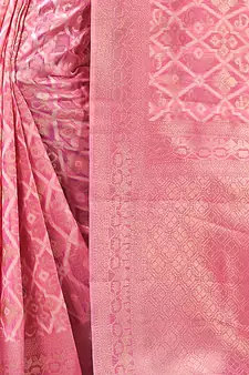 Sangam Prints Pink Cotton Woven Work Traditional Tassle Saree