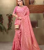 Sangam Prints Pink Cotton Woven Work Traditional Tassle Saree