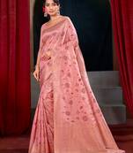 Sangam Prints Pink Silk Resham Dori Work Traditional Tassle Saree